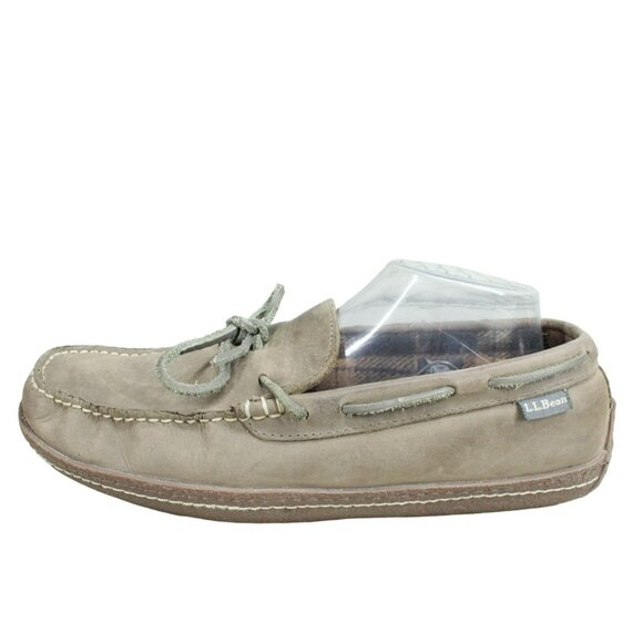 LL Bean Brown Leather Flannel-Lined Comfort Handsewn Slippers Size 10 M - Picture 1 of 9